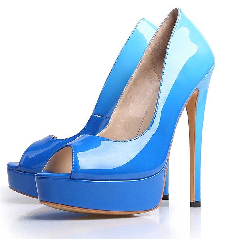 Women's Gradient Color Platform Pumps Patent Leather Wedding Prom Shoes Stiletto