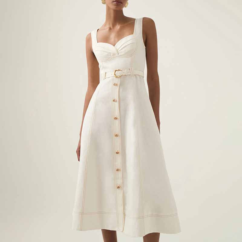 A Line Solid Color Midi Dress With Belt  SD Dresscode & Fashiontrends