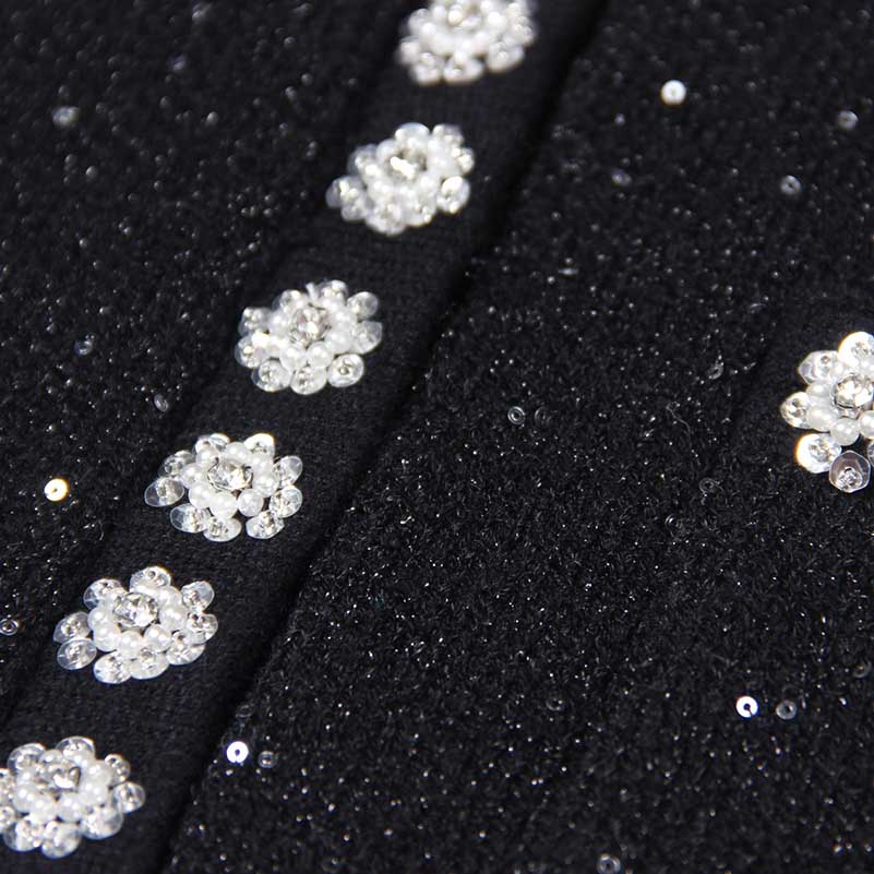 Beaded Knit Top Skirt Suit Button-Up Cardigan Jacket + Mini Skirt Set