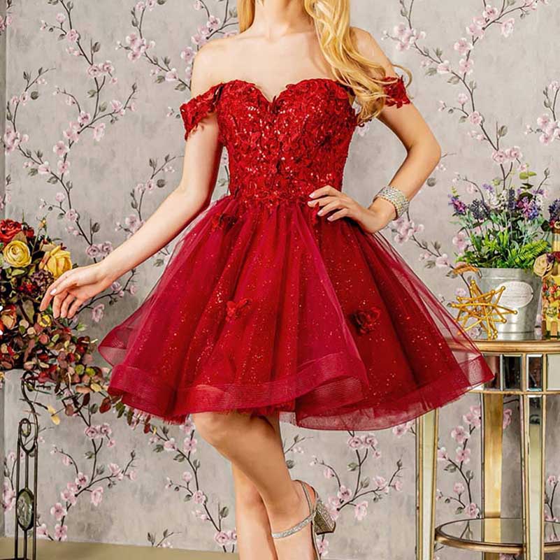 Butterfly Appliques Sequin Mesh Short Prom Gown Homecoming Dress