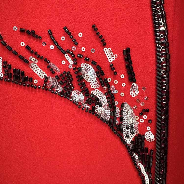 Cape Sleeve Red Sequin Beaded O-neck Long Sleeve Maxi Dress