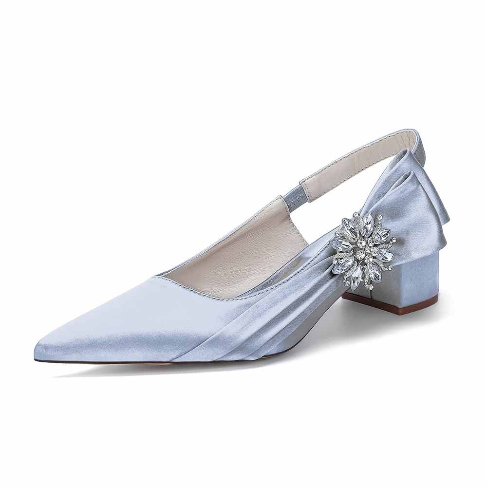 Satin Chunky Heel Slingback Wedding Shoes for Bride, Formal Occasions & Evening Events