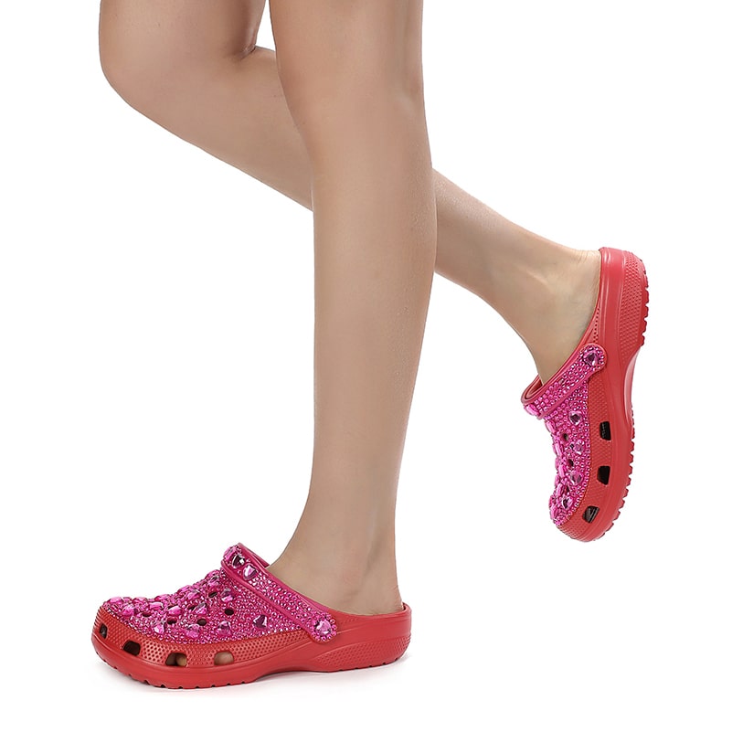 Womens Closed Toe Clog Shoes Rhinestone Beads Mules Slip on Crocs Sandals