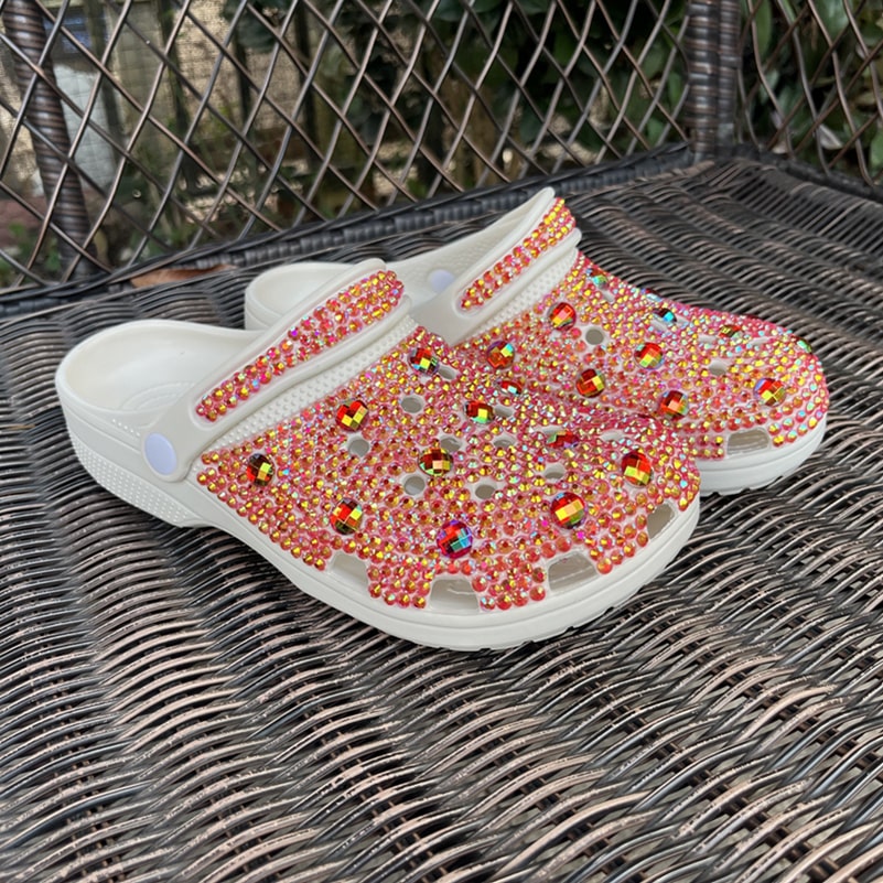 Womens Closed Toe Clog Shoes Rhinestone Beads Mules Slip on Sandals Custom Crocs