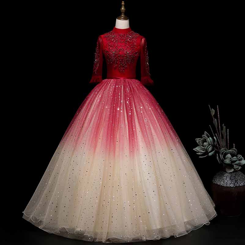 Fall/Winter Wedding Prom Red Gradient Long-sleeve Ball Gown Dress SD Dresscode & Fashiontrends Fall/Winter Wedding Prom Red Gradient Long-sleeve Ball Gown Dress SD Dresscode & Fashiontrends
