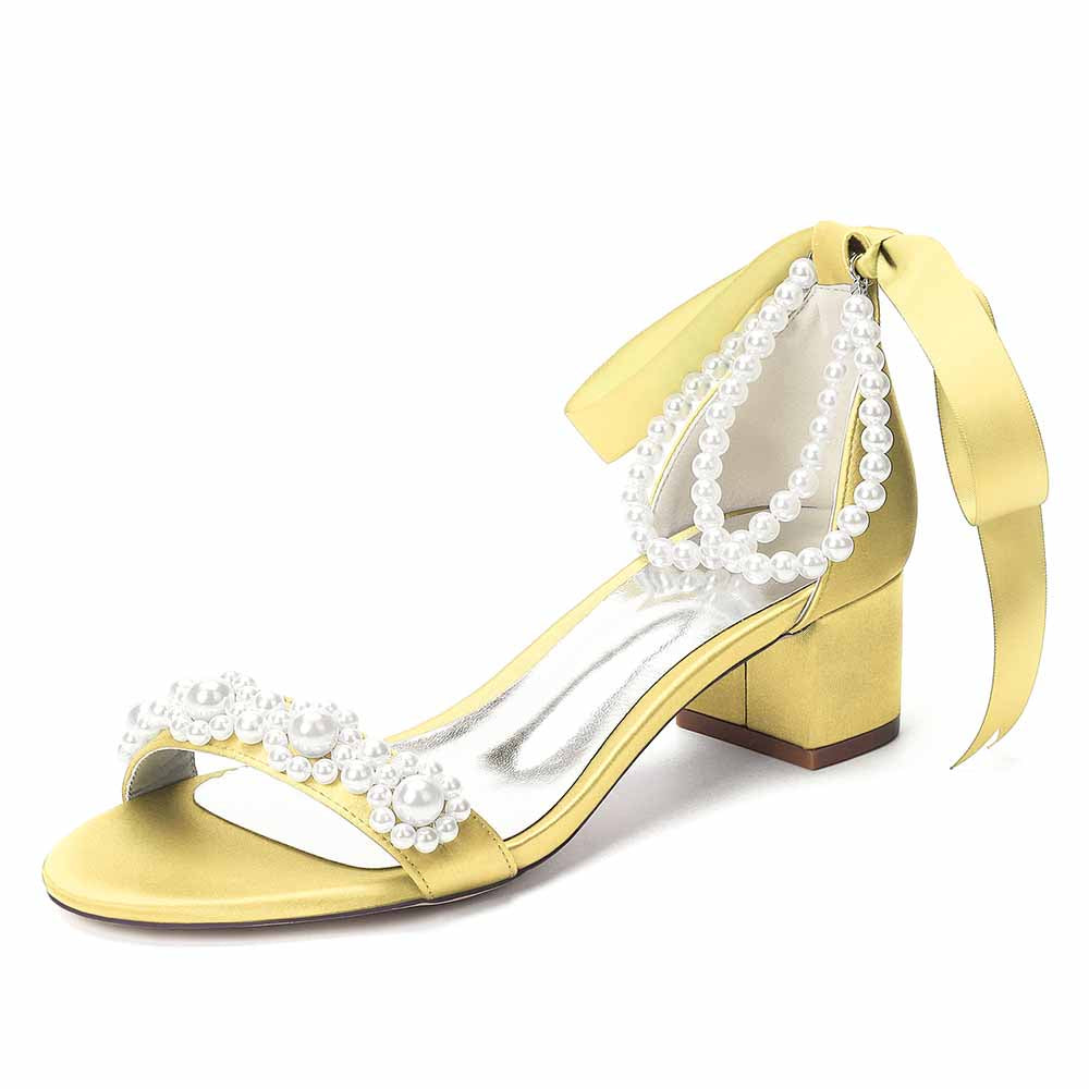 Elegant Women's Pearl Block Heel Sandals - Perfect for Wedding, Bridal & Formal Events