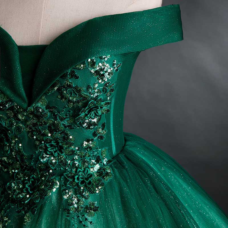 Emerald Green Ball Gown Long Prom Dress Off Shoulder Ball Gown Wedding Dress