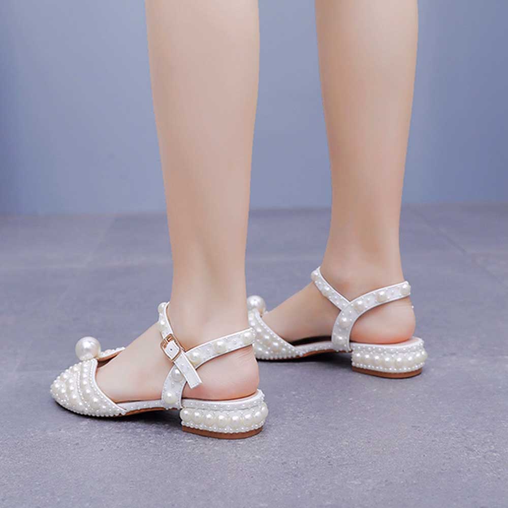 Flat Wedding Shoes Peep Toe Pearl Bridal Shoes