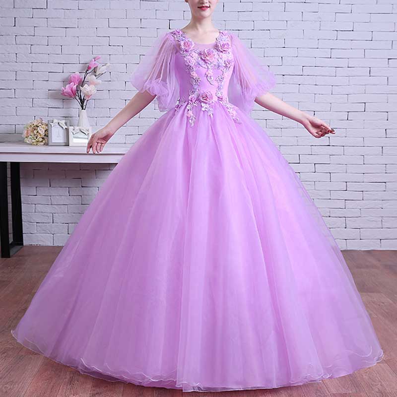 Floral Embroidered Long Sleeve Ball Gown Homecoming Dresses – SD
