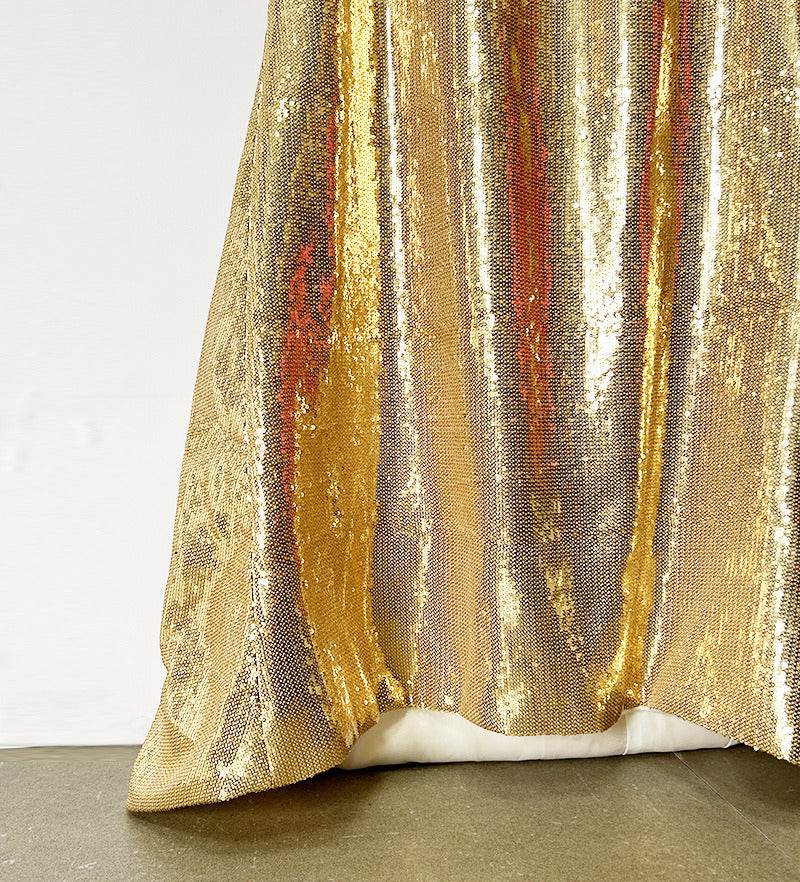 Gold Sequin Maxi Dress – Long Sleeve Elegant Evening Gown for Parties & Formal Events