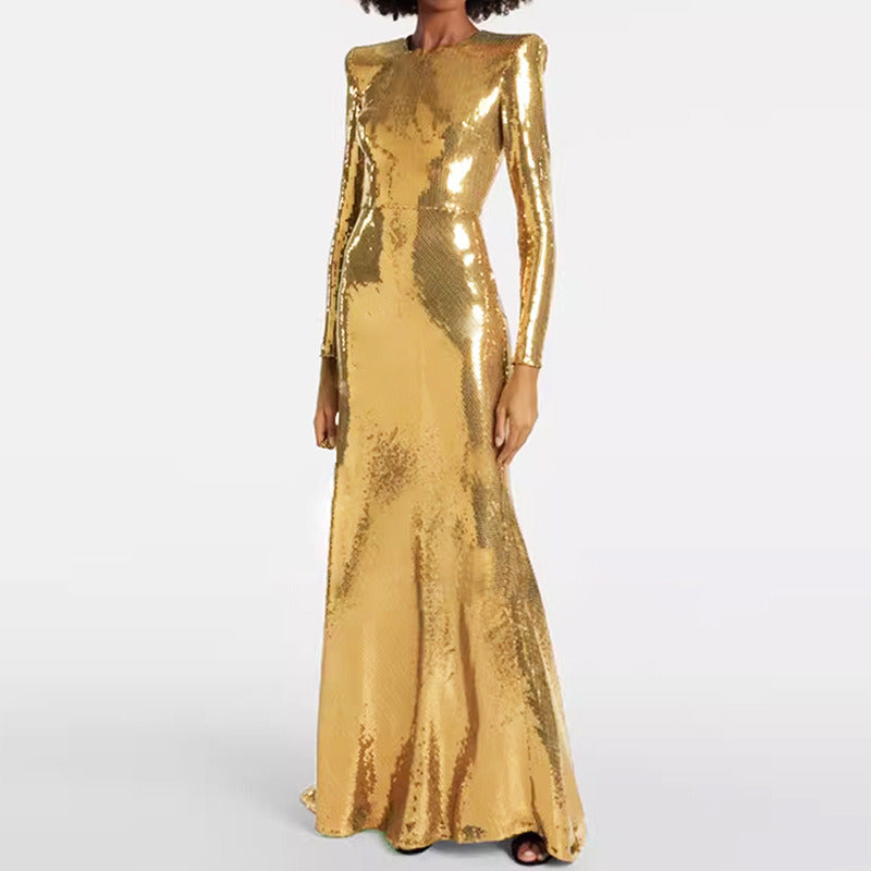 Luxury Gold Sequin Maxi Dress