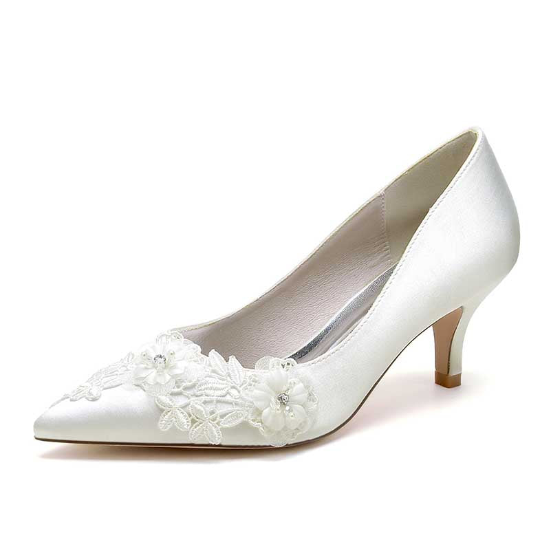 Minishion Brides Wedding Shoes Pointed Toe Lace Elegant Evening Occasions Pumps BR120 Black US 6