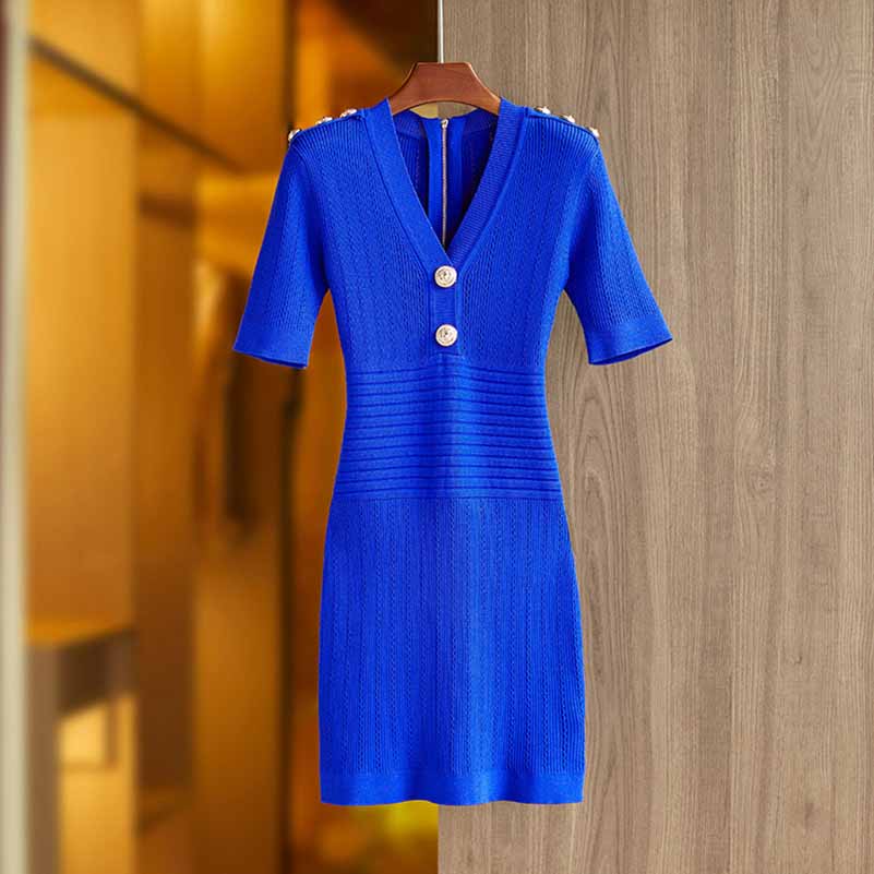 Women Royal-blue Long Sleeve V-Neck Mini Knit Dress SD Dresscode & Fashiontrends Women Royal-blue Long Sleeve V-Neck Mini Knit Dress SD Dresscode & Fashiontrends