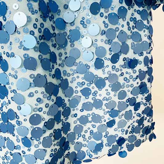 Women Long Sleeve Sky Blue Chiffon Fabric Sequin Mini Dress