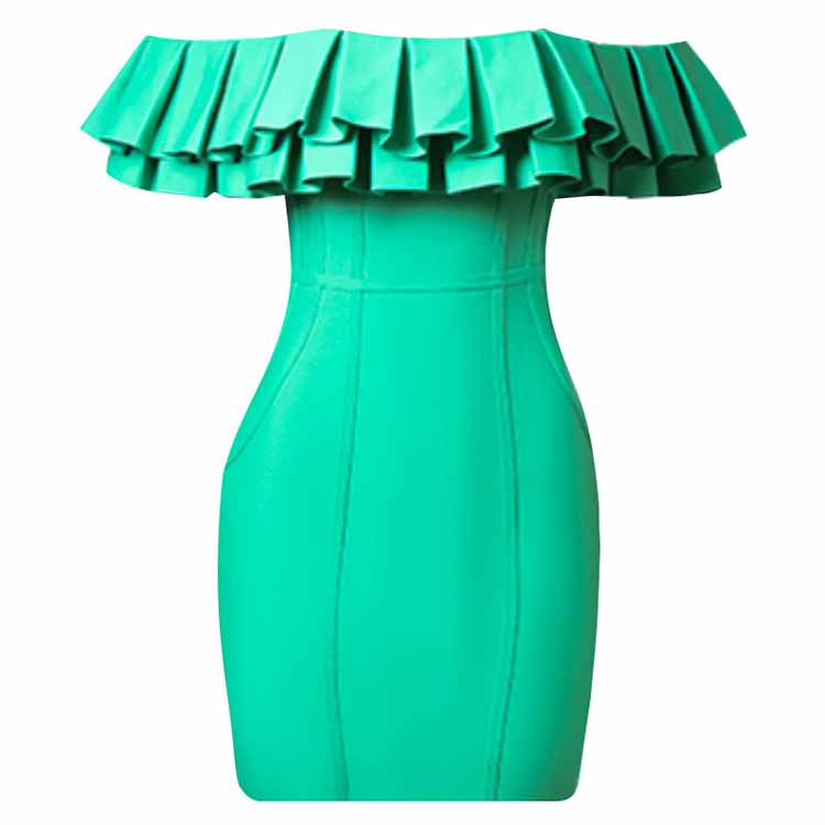 Women 'S One Shoulder Puff Collar Green Bodycon Bandage Cocktial Party Dresses