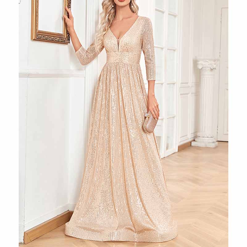 Women's Plus Size Long Sleeve Sequin Maxi Evening Dresses