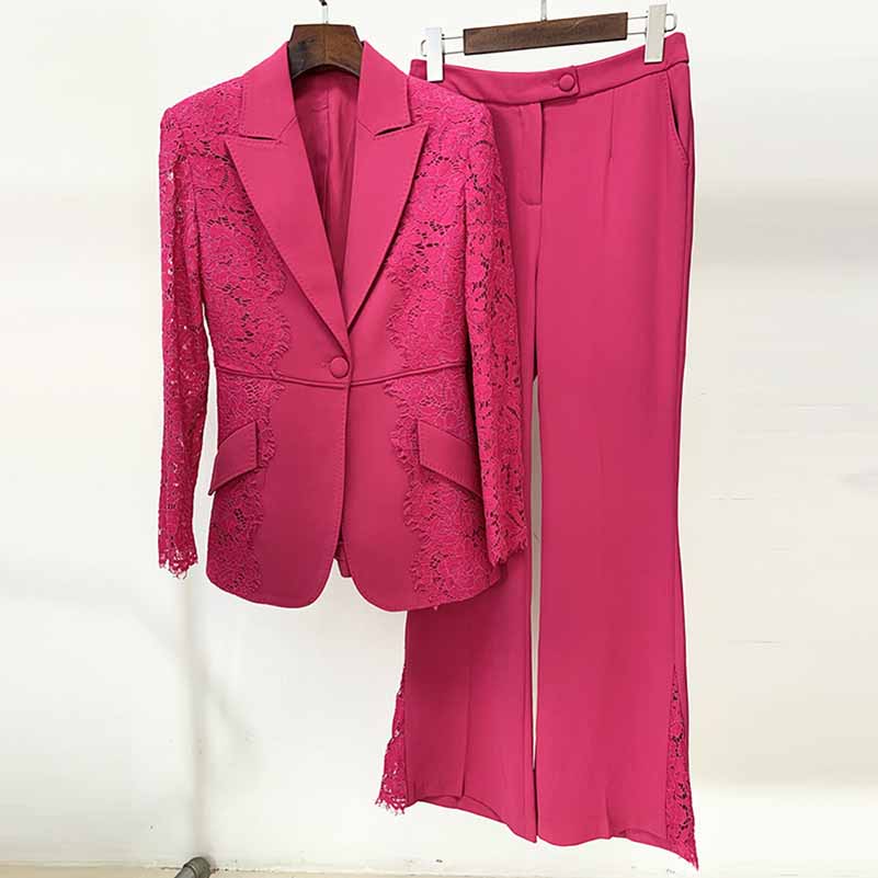 Women Hot Pink Light Pink Pantsuit Lace High Waist Fitted Blazer + Fla SD Dresscode & Fashiontrends Women Hot Pink Light Pink Pantsuit Lace High Waist Fitted Blazer + Fla SD Dresscode & Fashiontrends