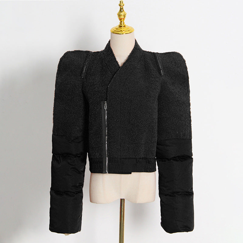 Women's fleece jacket contrast stitching short winter coat