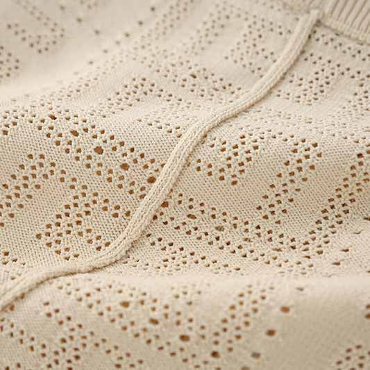 Women's openwork monogram knit mini suit 2 pieces knitted shorts suit