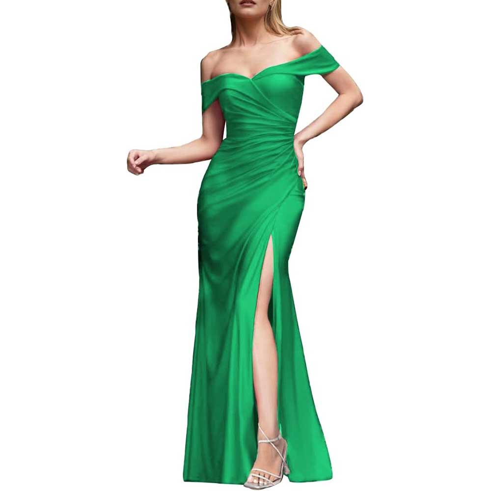 Off Shoulder Satin Bridesmaid Dresses Mermaid Prom Dress High Split Wedding Ball Gowns