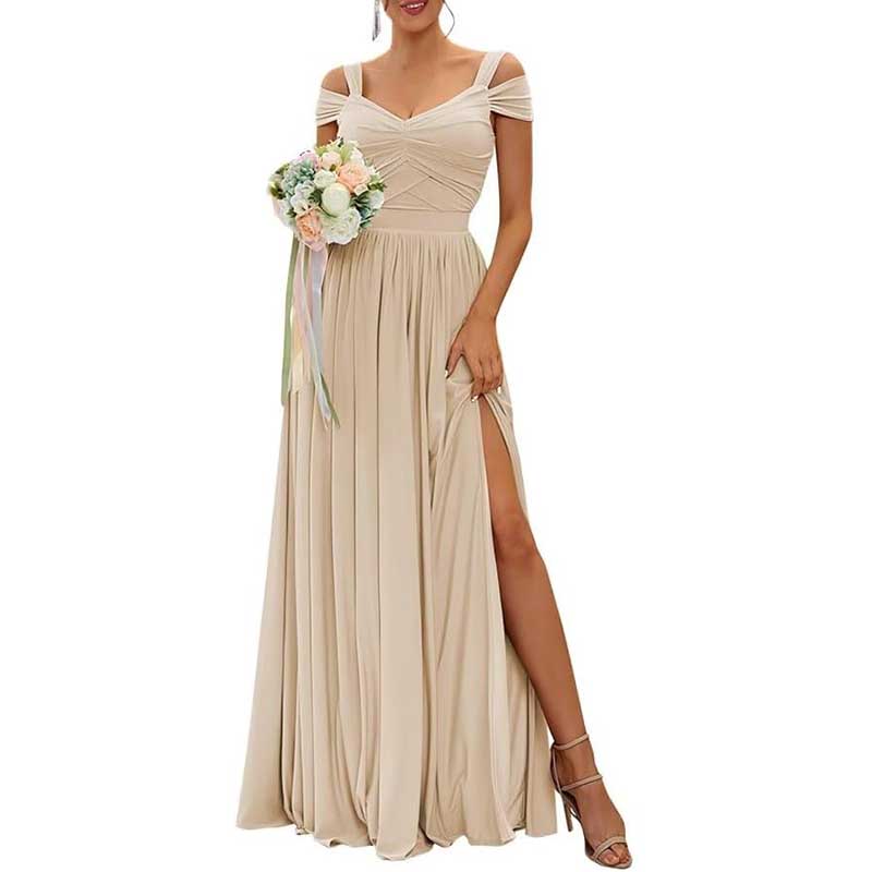 Off The Shoulder Chiffon Bridesmaid Dresses A Line Formal Dress Long E