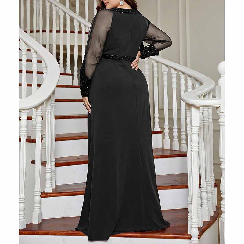 Plus Size Prom Dress Sequined Long Sleeve A-Line Evening Dress