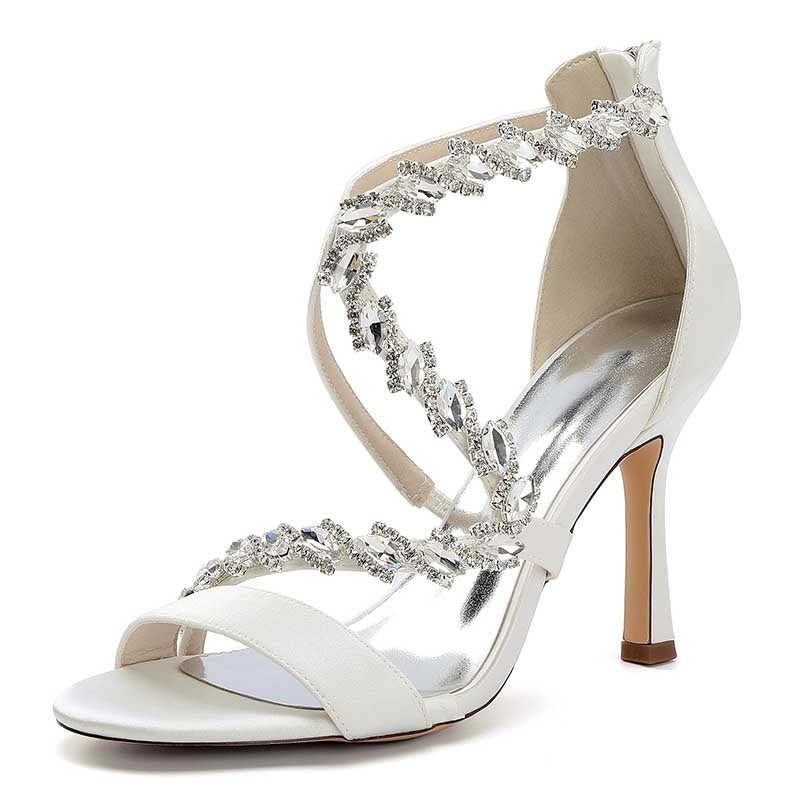 Rhinestones Prom Heels Formal Shoes Satin High Heel Wedding Shoes
