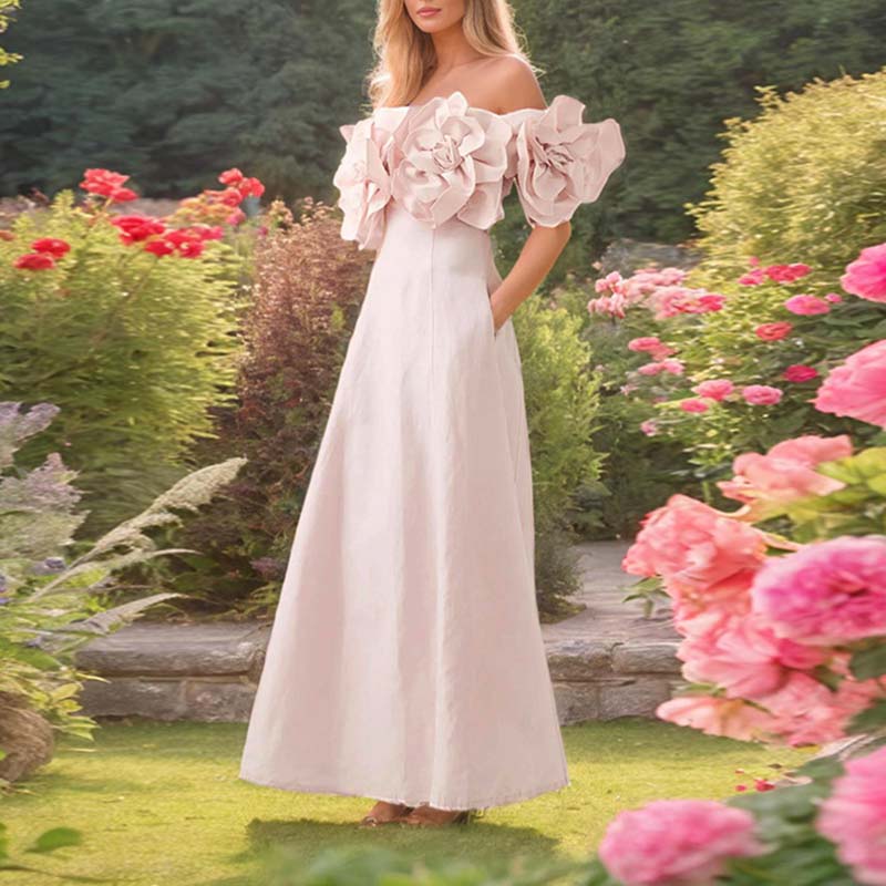 Rosette Off The Shoulder Maxi Dress – SD Dresscode & Fashiontrends
