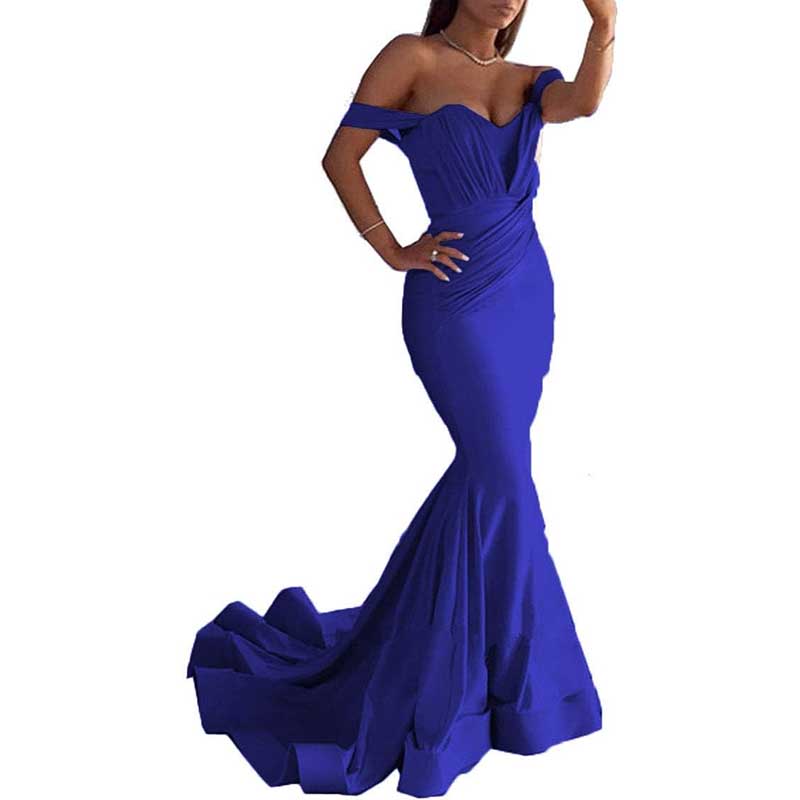 Satin Off The Shoulder Mermaid Long Evening Dress Wedding Ball Gown Dresses