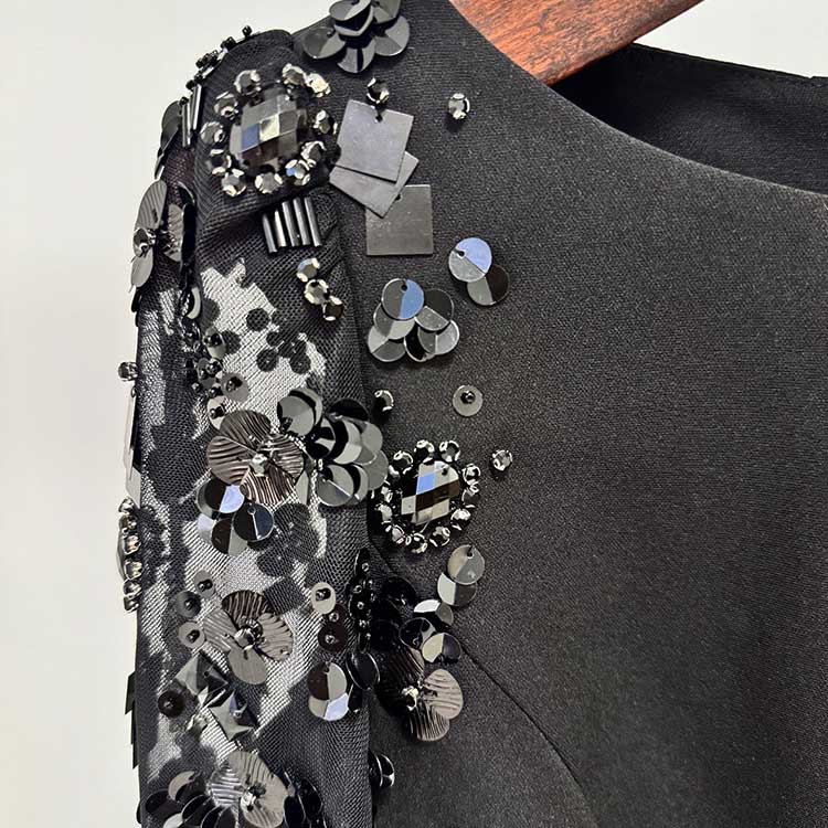 Sequin Appliqued Long Sleeve Evening Dress Round-Neck Prom Dress