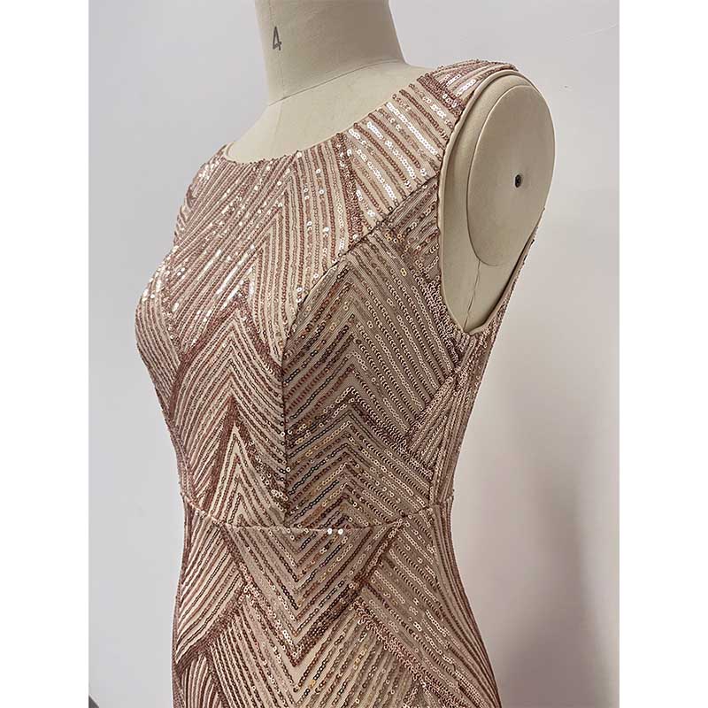 Plus Size Sequin Mermaid Prom Dress Gold Round-Neck A-Line Event Dress