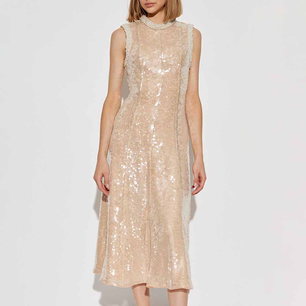 Sleeveless Midi Sequin Dress With Pearl Appliques – SD Dresscode &  Fashiontrends