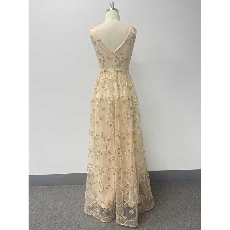 Sleeveless Sequin V-Neck Long Prom Dress Event Dress Wedding Ball Gown Dress