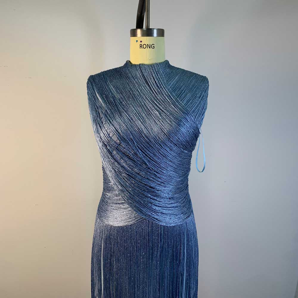Sleeveless Metallic Fringe Bandage Dress Women’s Bodycon Evening Gown