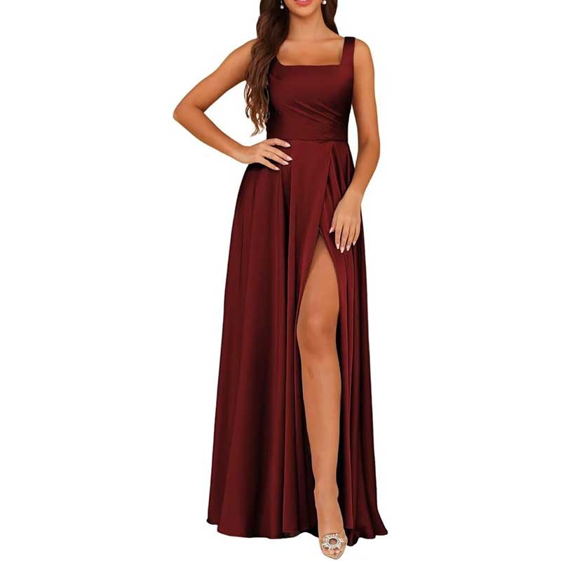 Satin Bridesmaid Dresses Long with Slit Detail