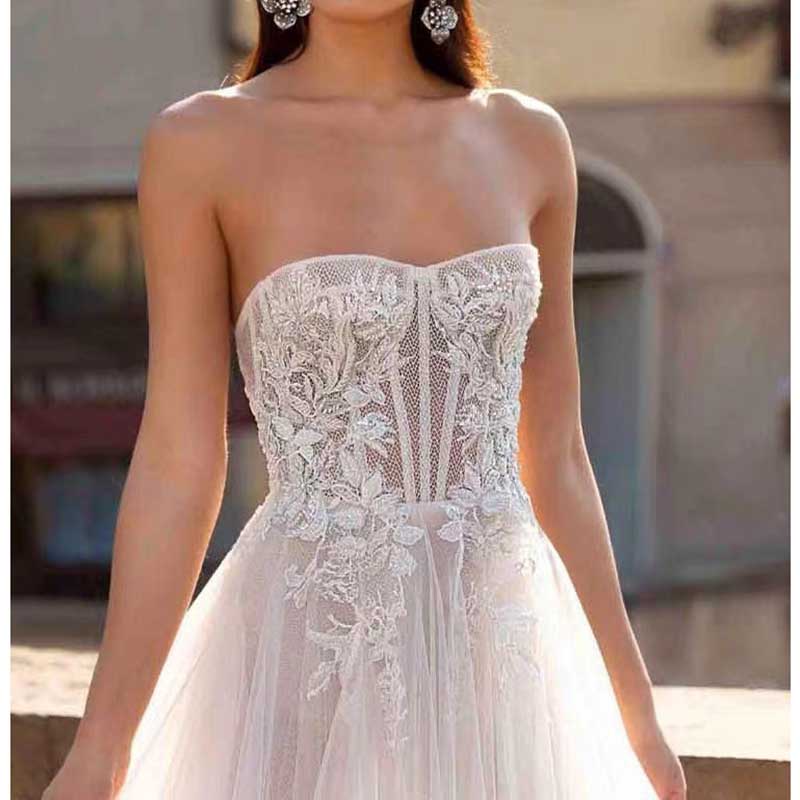 Strapless A Line Tulle Wedding Dress Bridal Gown