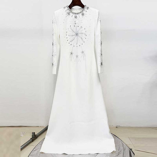 White Long Prom Dress With Crystal