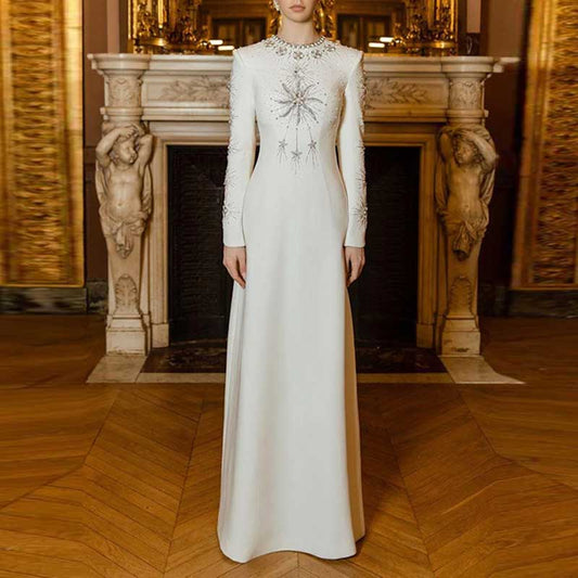 White Long Prom Dress With Crystal