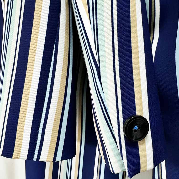 Women's Blue Striped Flared Pantsuit Two Pieces Formal Set Party Suit