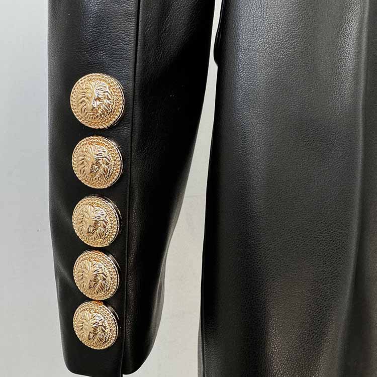 Women's Faux Leather Blazer Minidress Black Double Breasted Blazer Dress