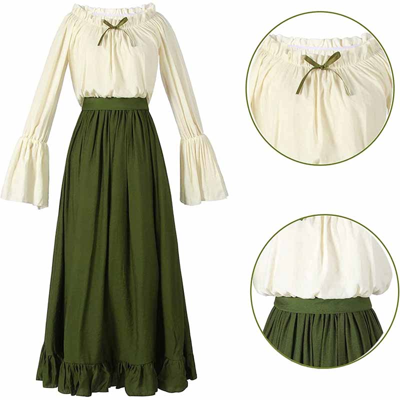 Women's Medieval Renaissance Costume Cosplay Dress Long Sleeve Vintage Fairy Dress