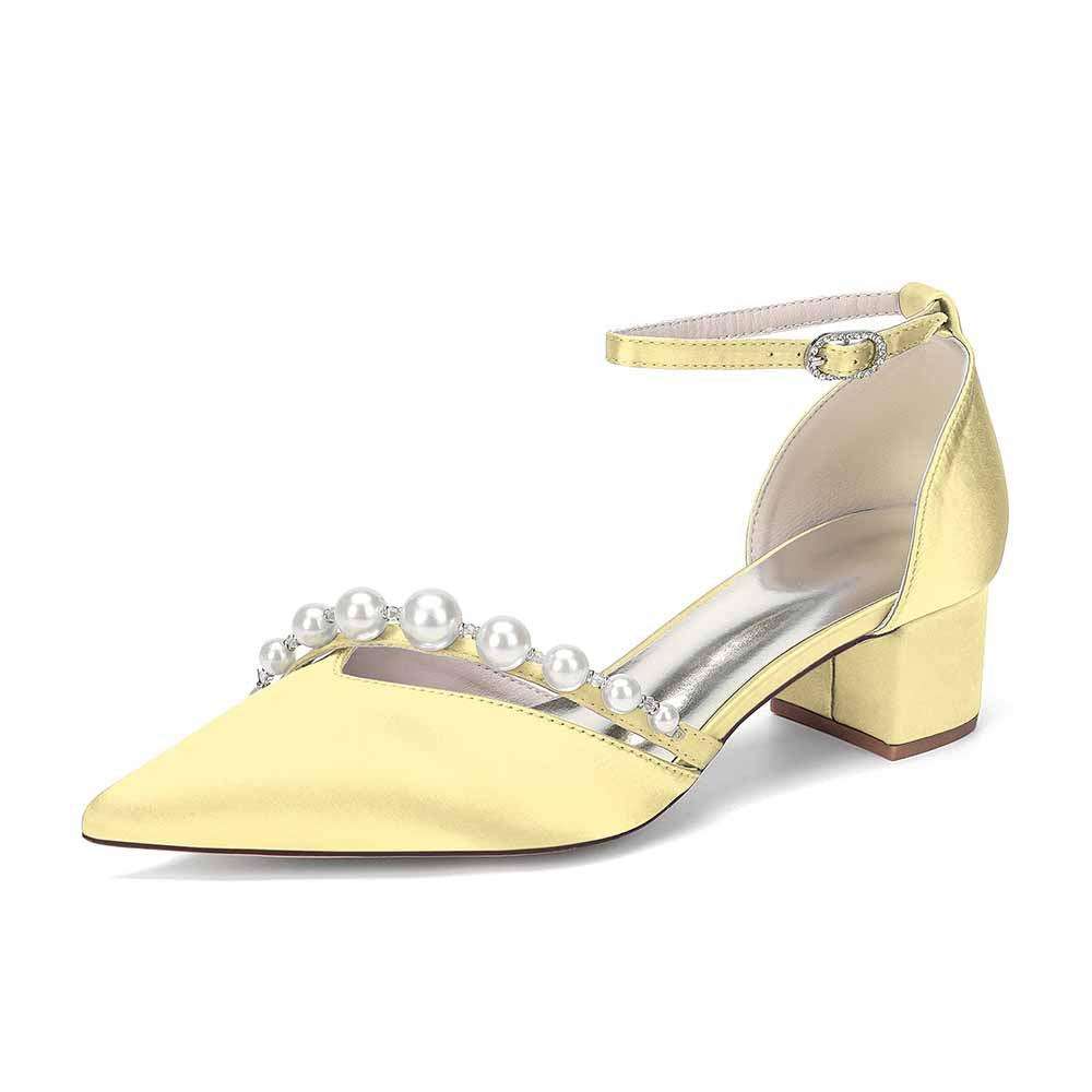 Women's Pearl Detail Ankle Strap Block Heel Pumps