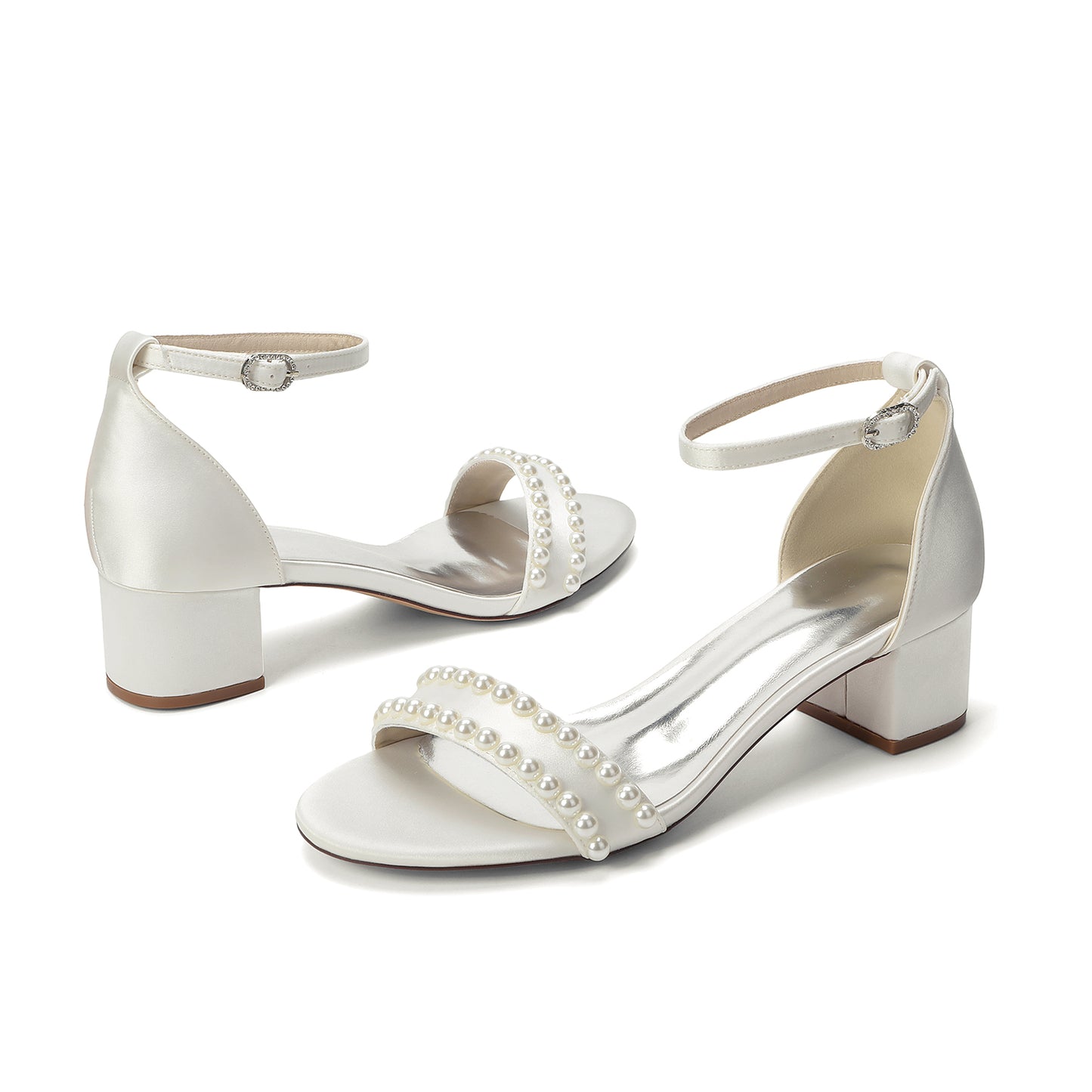 Women's Pearl Peep - Toe Ankle Strap Chunky Heel Sandals - Wedding & Party Dress Shoes