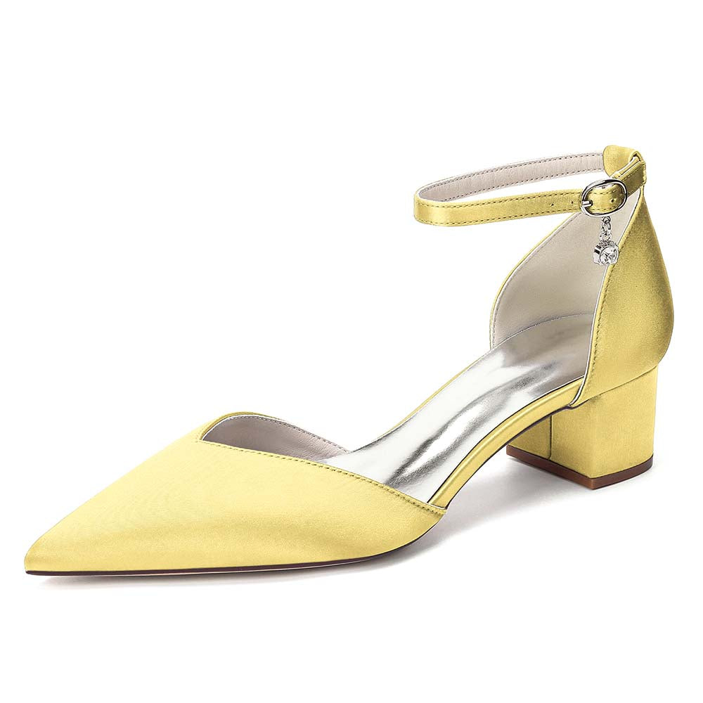Women's Satin Ankle Strap Block Heel Shoes | Pointed Toe Dress Pumps for Wedding/Party/Formal Events
