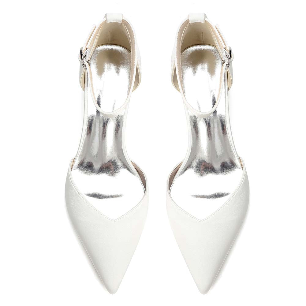 Women's Ankle Strap Kitten Heel Shoes | Bridal Formal Satin-Like Rhinestone Detail