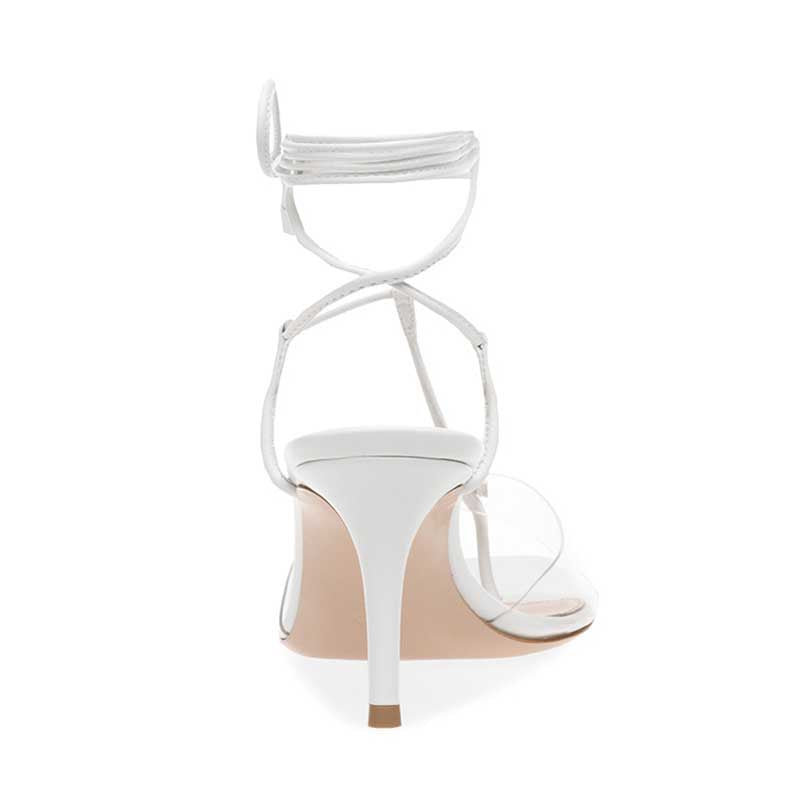 Womens Ankle Strappy Heeled Sandals Clear PVC Pumps