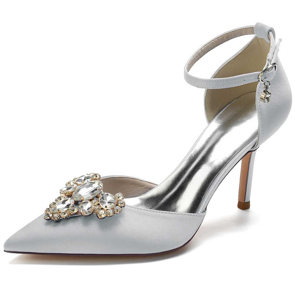SD Dresscode beaded pointed toe prom heels in light blue with jewel embellishment for elegant occasions