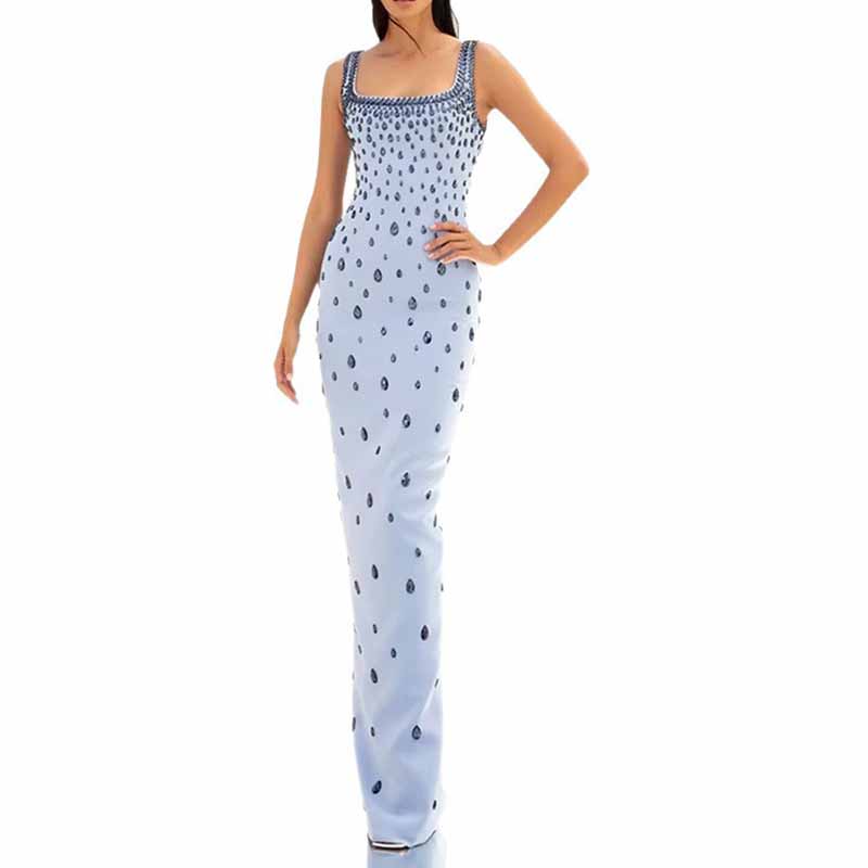 Light Blue Rain Drop Beads Embroidered Dress Long Evening Gown SD Dresscode & Fashiontrends Light Blue Rain Drop Beads Embroidered Dress Long Evening Gown SD Dresscode & Fashiontrends