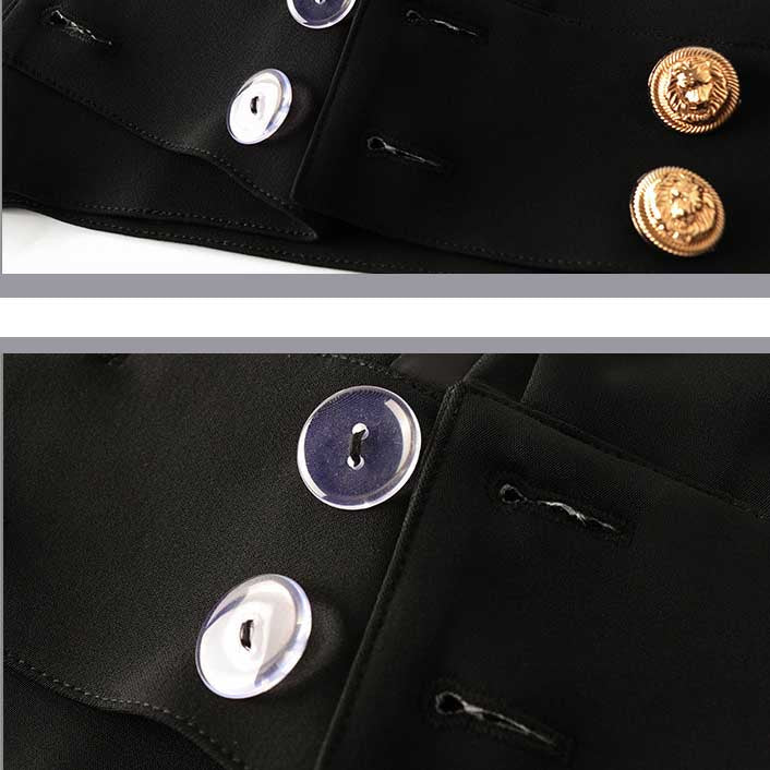 Stylish black blazer with white collar for women featuring a unique brooch detail