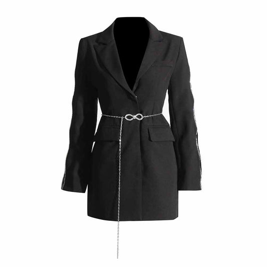 Women's Black Crystal-embellished Blazer Dress